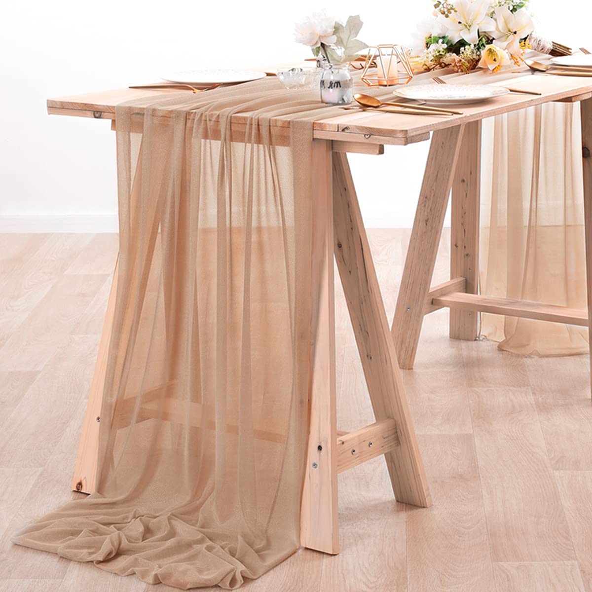 Christmas Table Runner - Szyfonowy bieżnik na stół Nude przezroczysta