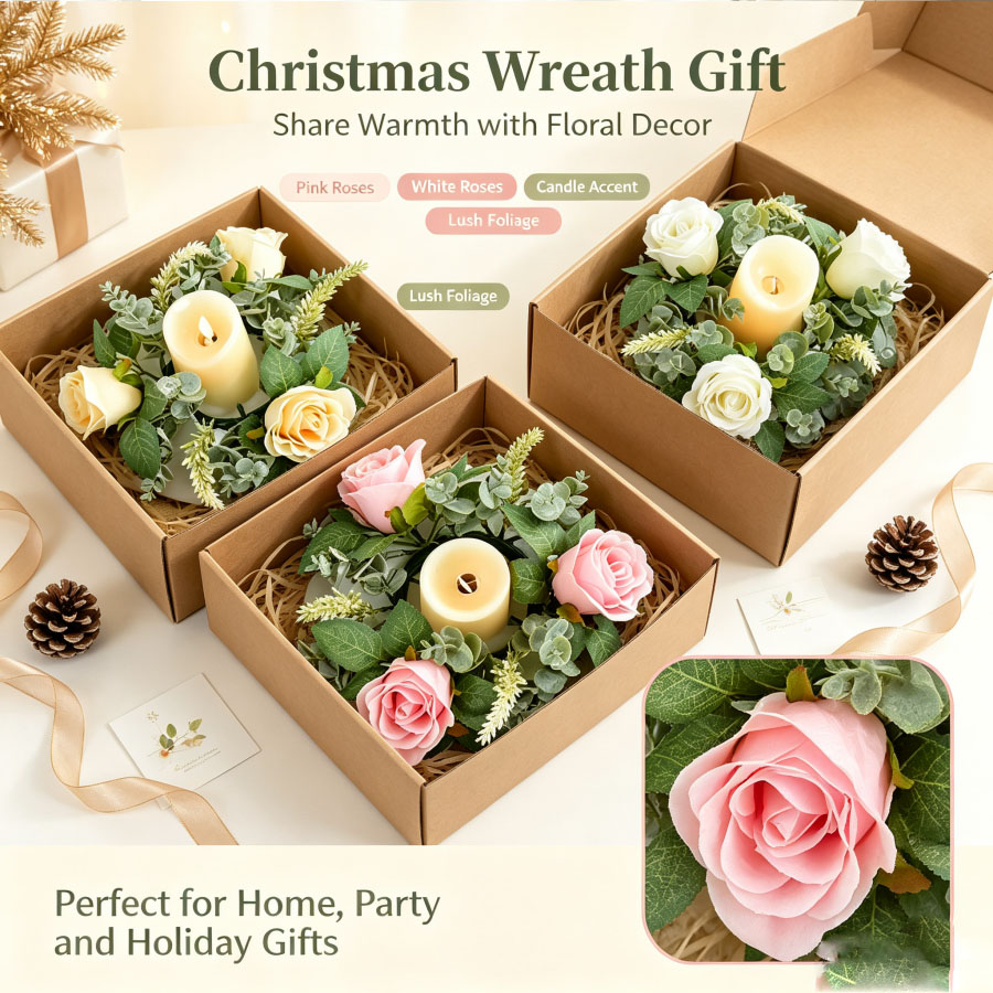 Christmas Wreath Fake - Sztuczny wieniec z róż w kształcie